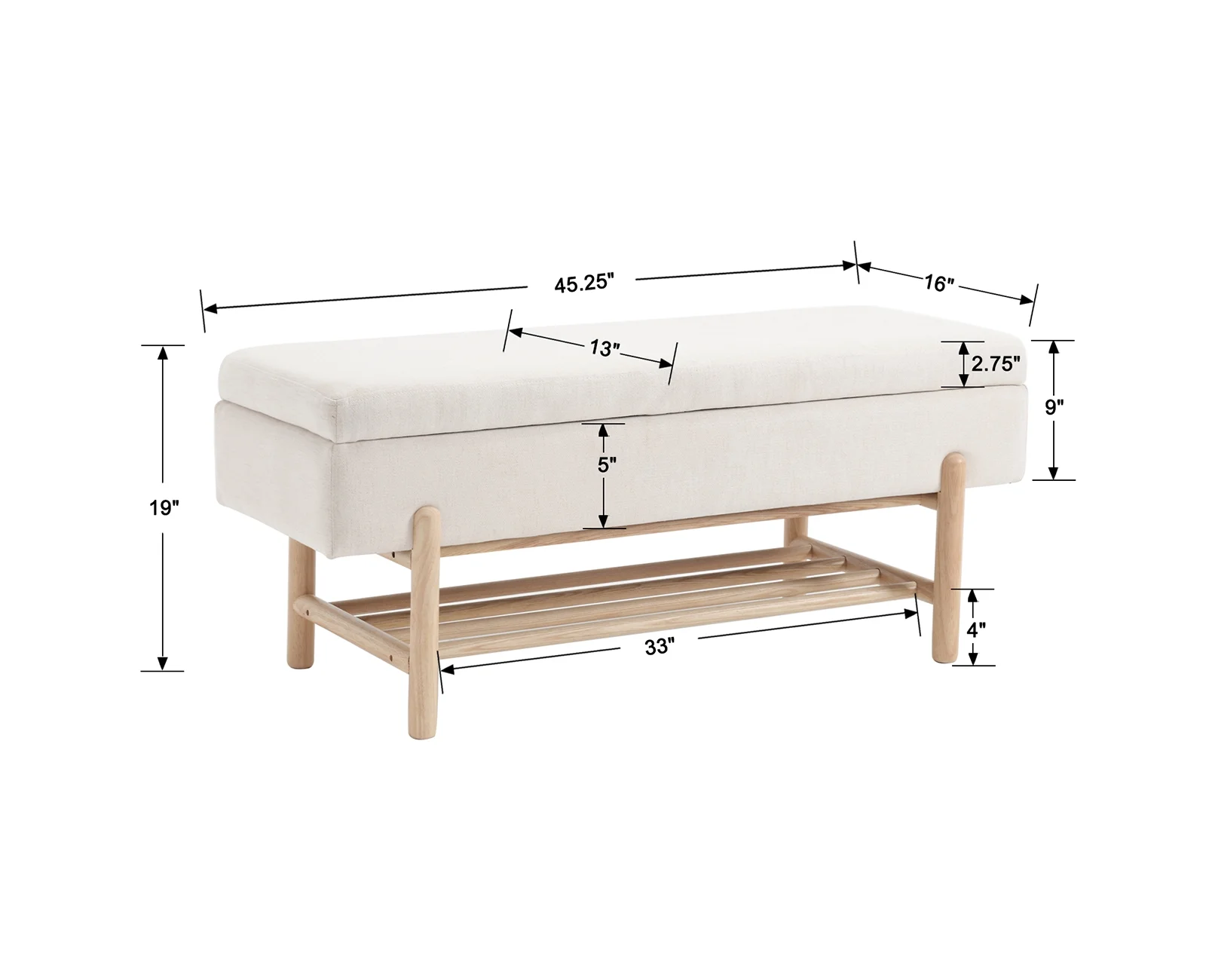 Dayalane Entryway Storage Bench, Linen Upholstered End of Bed Ottoman Bench with Wooden Shoe Rack, Modern Long Bench for Bedroom Living Room Hallway Foyer, Beige - Curated Treasures Market