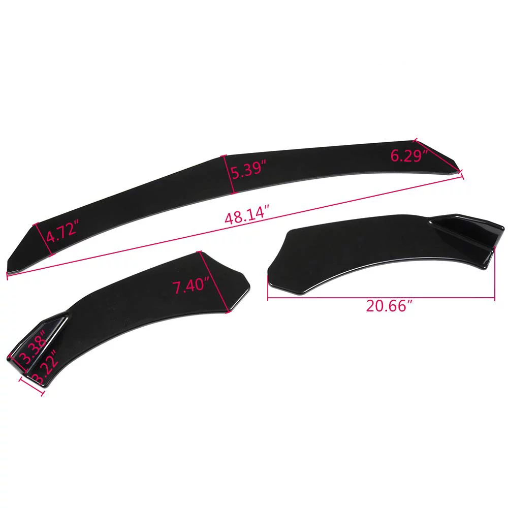 PIT66 Universal Front Bumper Lip 02ESW0005-6-7 (3 Pcs- Sharp Edge Gloss Black) - Curated Treasures Market