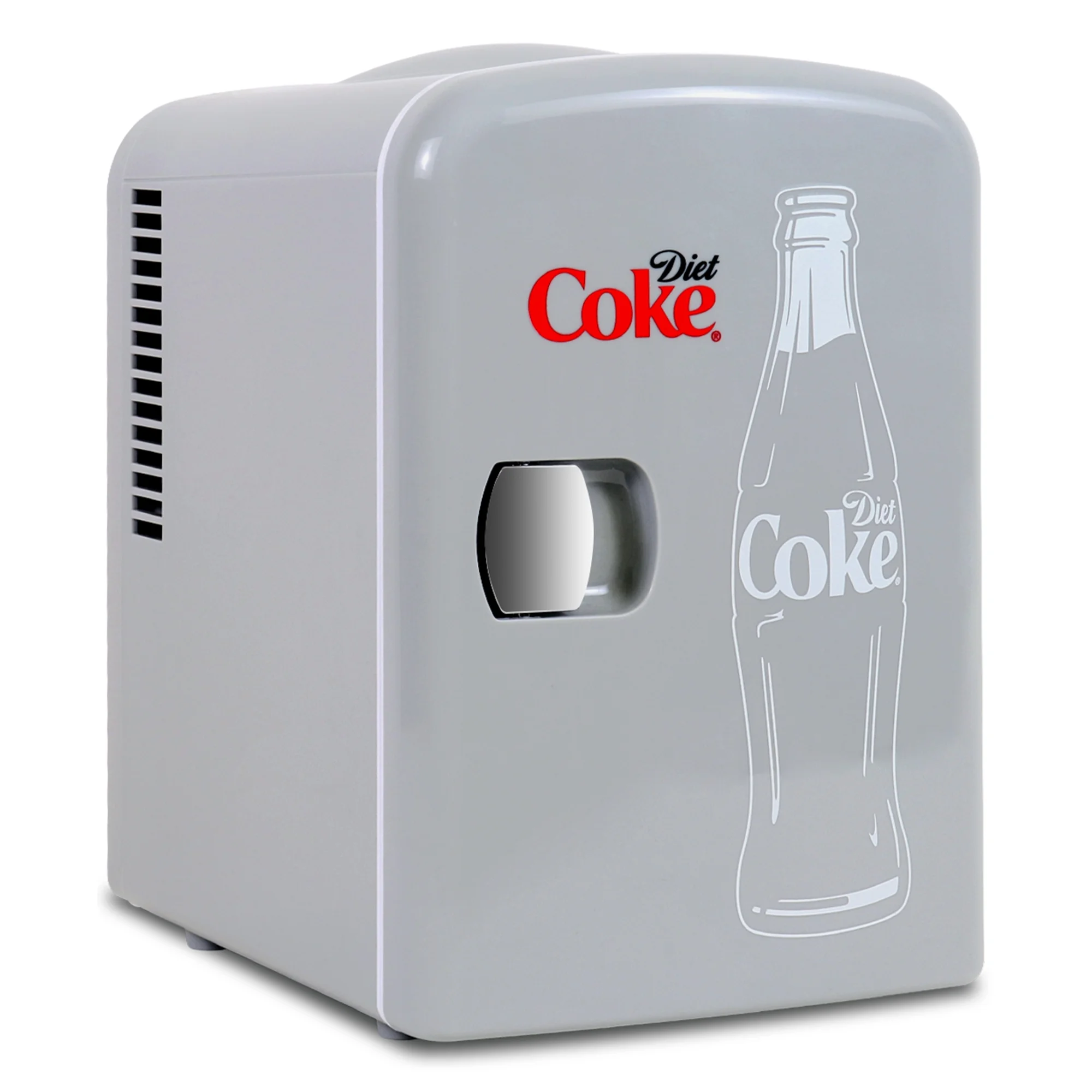 Diet Coke 4L Mini Fridge w/ 12V DC and 110V AC Cords, 6 Can Portable Cooler, Personal Travel Refrigerator, Gray