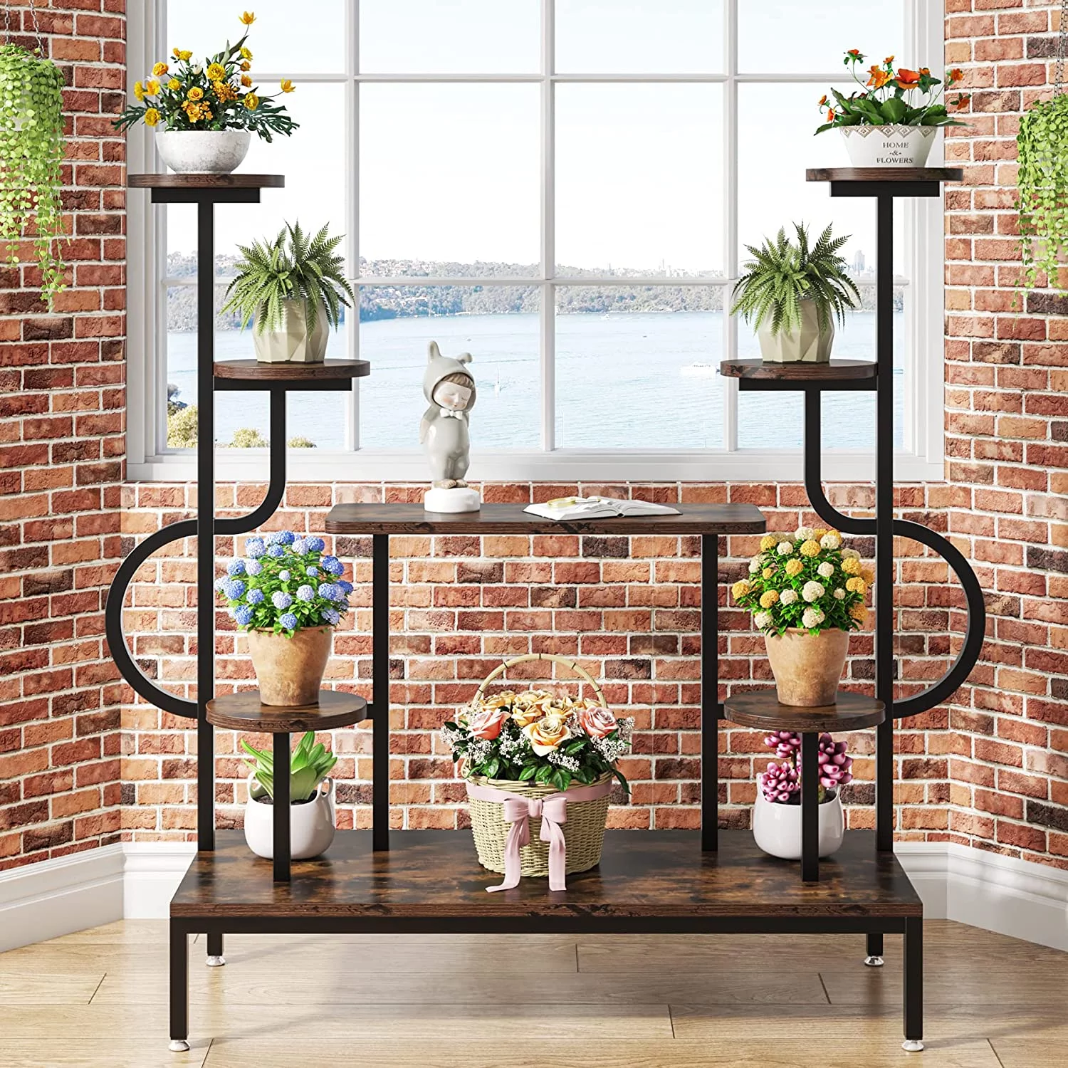 Tribesigns Large Tall Plant Shelf for Multiple Plants Round & Square Board, 8-tier Metal Plant Stand Indoor Outdoor - Curated Treasures Market