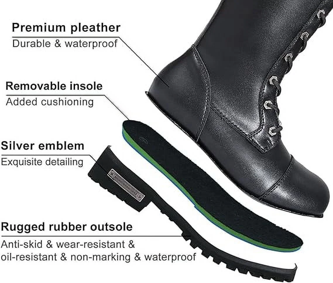 Dream Apparel Women's Knee High Riding Combat Boots PU Leather Motorcycle Boots with Side Zipper Laced Up Wide Calf Boots - Curated Treasures Market