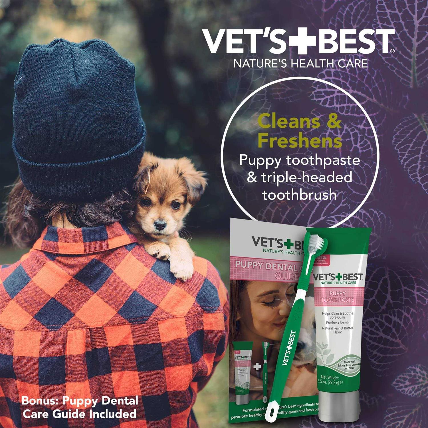 Vet’s Best Vets Best Puppy Dental Kit Toothbrush & Toothpaste for Puppies Dog Tooth Brushing Kit 3.5 Ounces