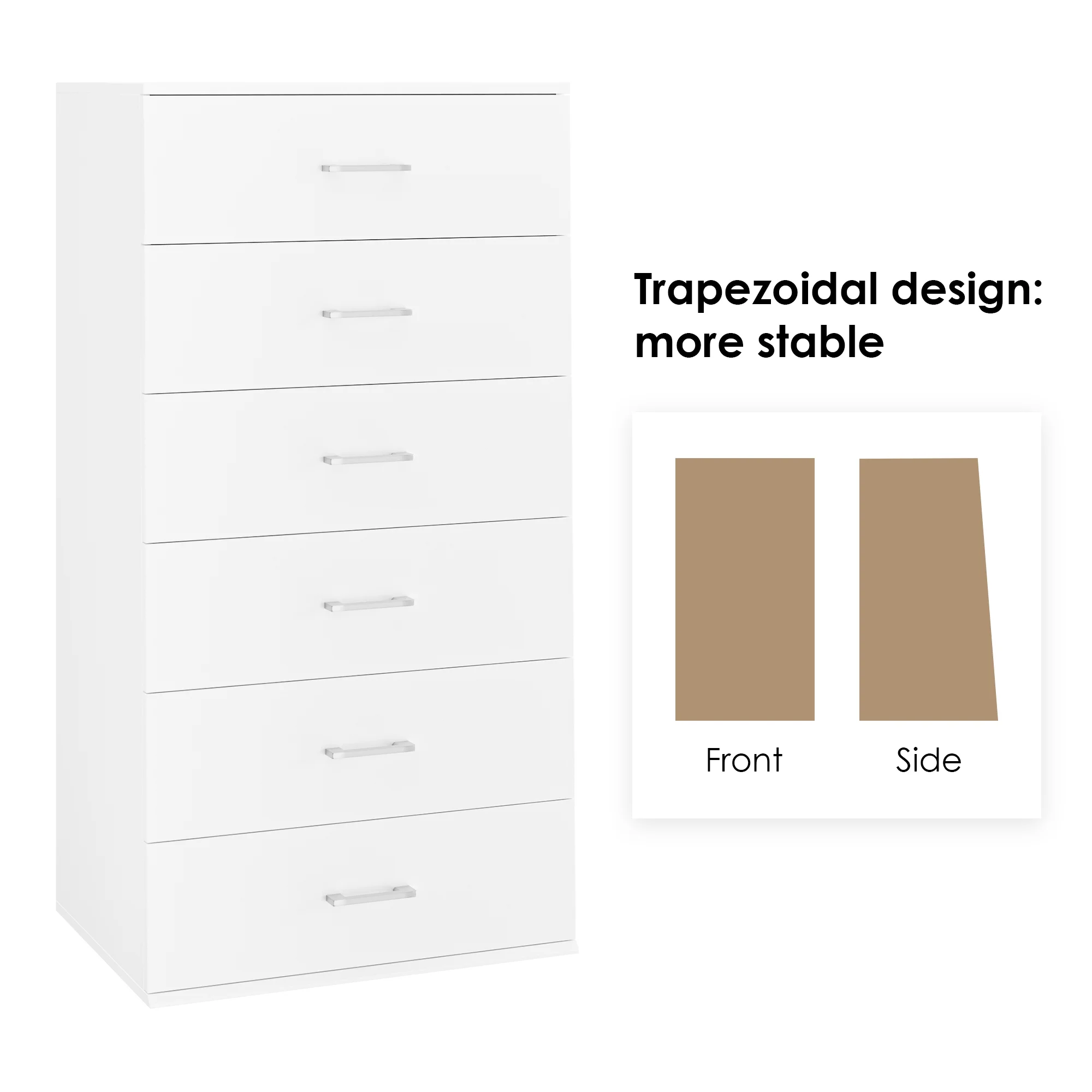 Homfa White Dresser with 6 Drawers, Vertical Chest of Drawers Wood Storage Cabinet for Bedroom Living Room