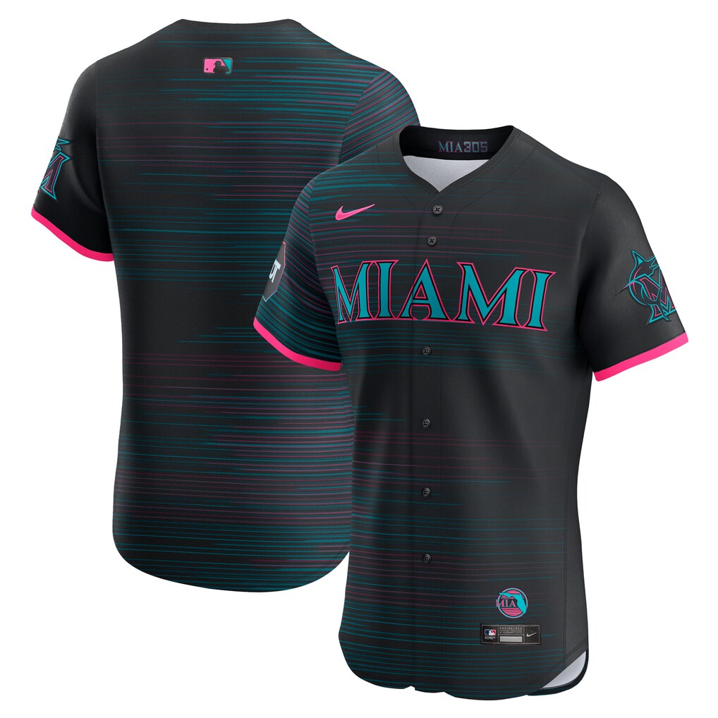 Men's Miami Marlins Nike Black 2025 City Connect Elite Jersey With Sponsor Patch