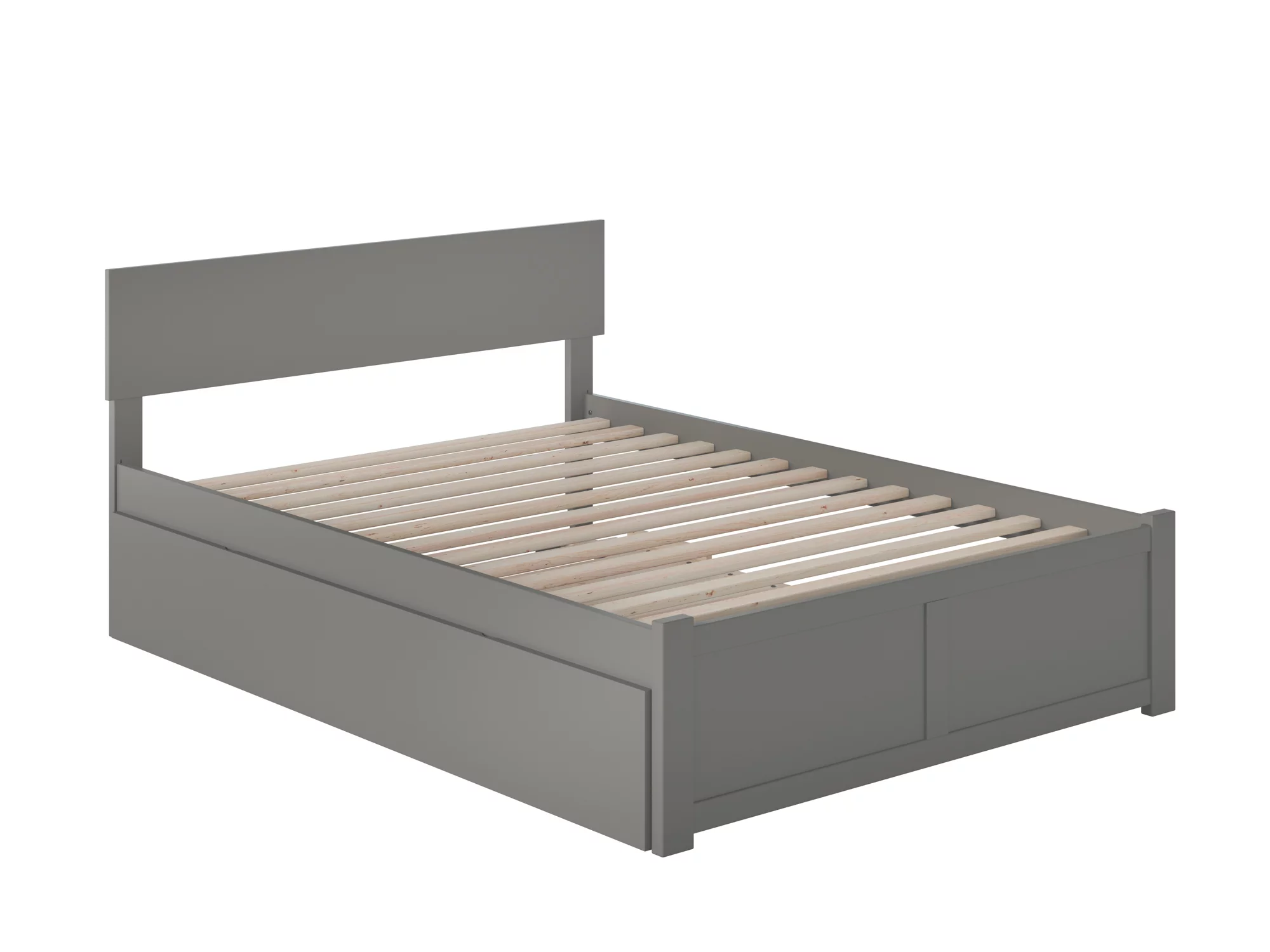 Orlando Full Platform Bed with Flat Panel Foot Board and Full Size Urban Trundle Bed in Grey