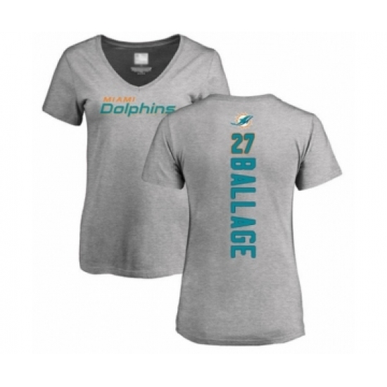 Football Women's Miami Dolphins #27 Kalen Ballage Ash Backer T-Shirt