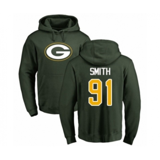 Football Green Bay Packers #91 Preston Smith Green Name & Number Logo Pullover Hoodie
