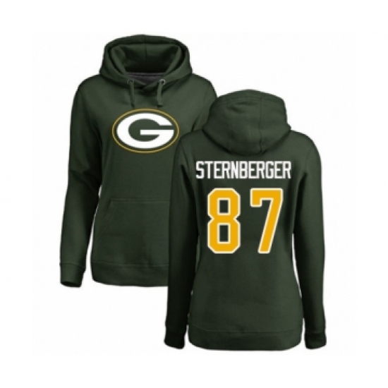 Football Women's Green Bay Packers #87 Jace Sternberger Green Name & Number Logo Pullover Hoodie