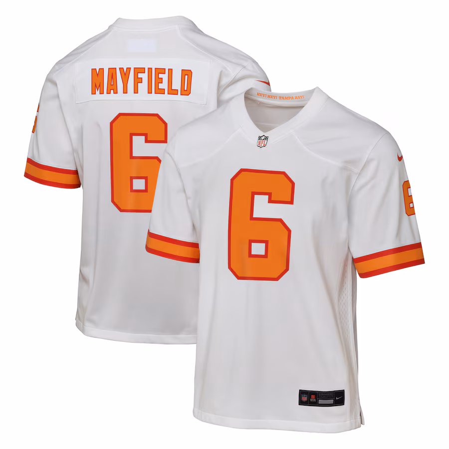 Youth '76 Tampa Bay Buccaneers Baker Mayfield White Game Jersey
