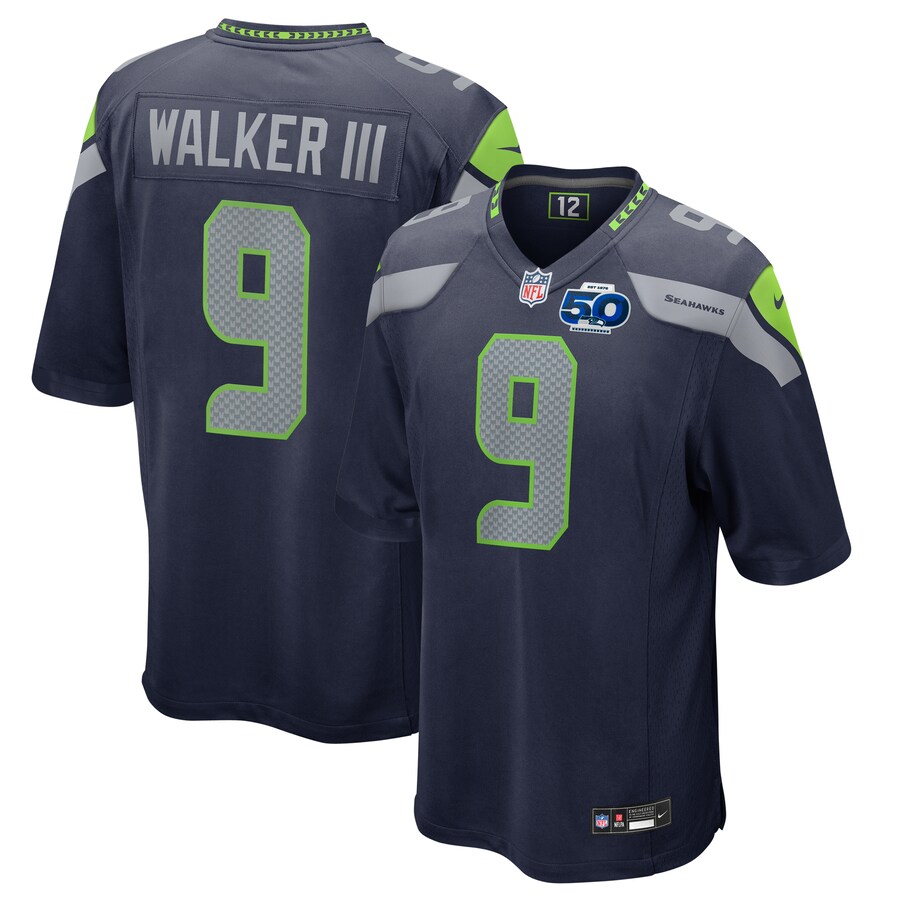 Men's Seattle Seahawks Kenneth Walker III Nike College Navy 50th Season Game Jersey