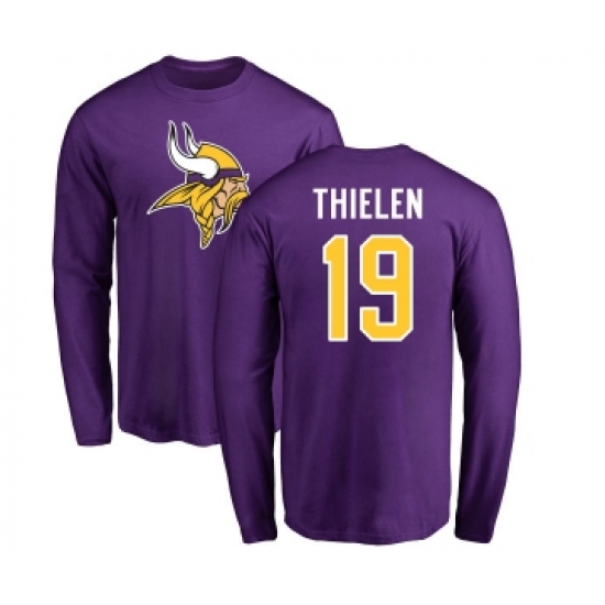 Football Minnesota Vikings #19 Adam Thielen Purple Name & Number Logo Long Sleeve T-Shirt