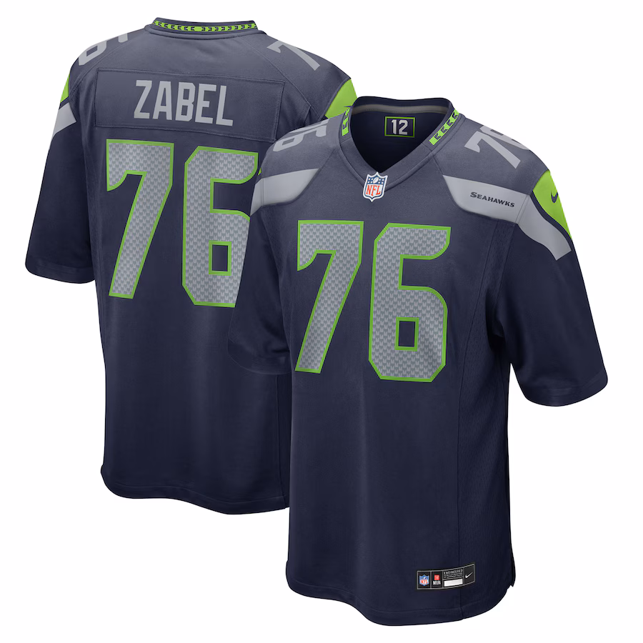 Men's Seattle Seahawks Grey Zabel Nike College Navy Team Game Jersey