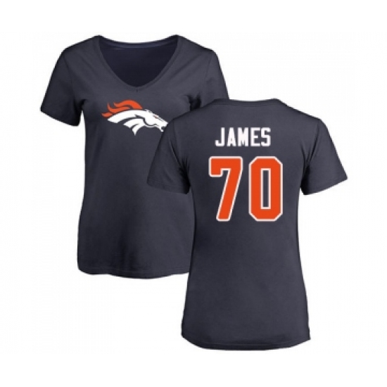 Football Women's Denver Broncos #70 Ja'Wuan James Navy Blue Name & Number Logo T-Shirt
