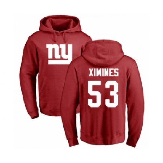 Football New York Giants #53 Oshane Ximines Red Name & Number Logo Pullover Hoodie
