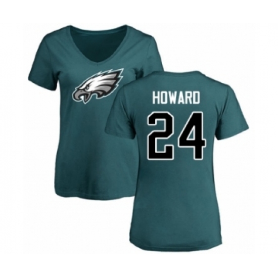 Women's Philadelphia Eagles #24 Jordan Howard Green Name & Number Logo Slim Fit T-Shirt