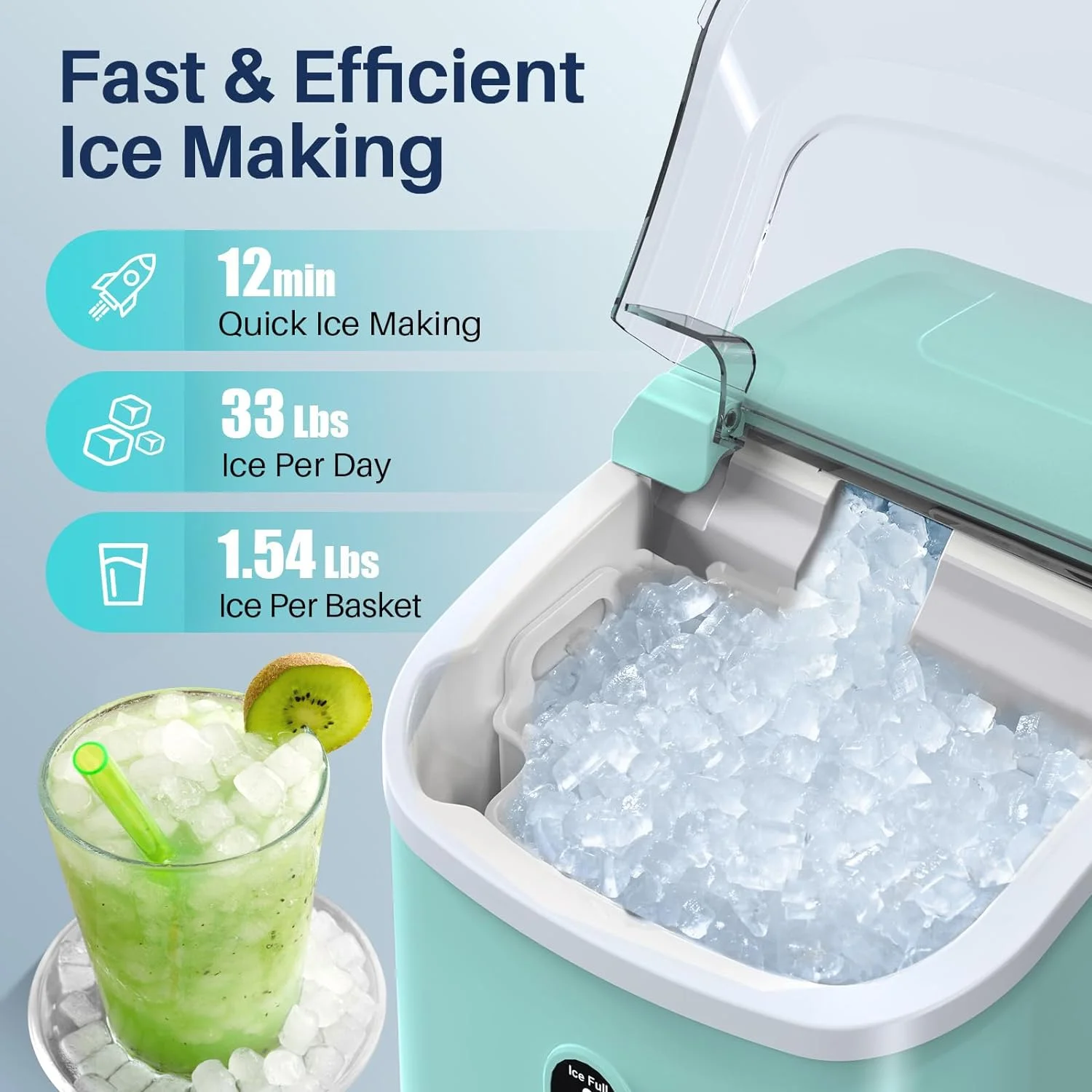 Nugget Ice Maker Countertop, Pebble Ice Maker with Soft Chewable Pellet Ice, 33Lbs/Day, Self-Cleaning, One-Click Operation, Portable Nugget Ice Machine for Home Office Kitchen Bar Party - Curated Treasures Market