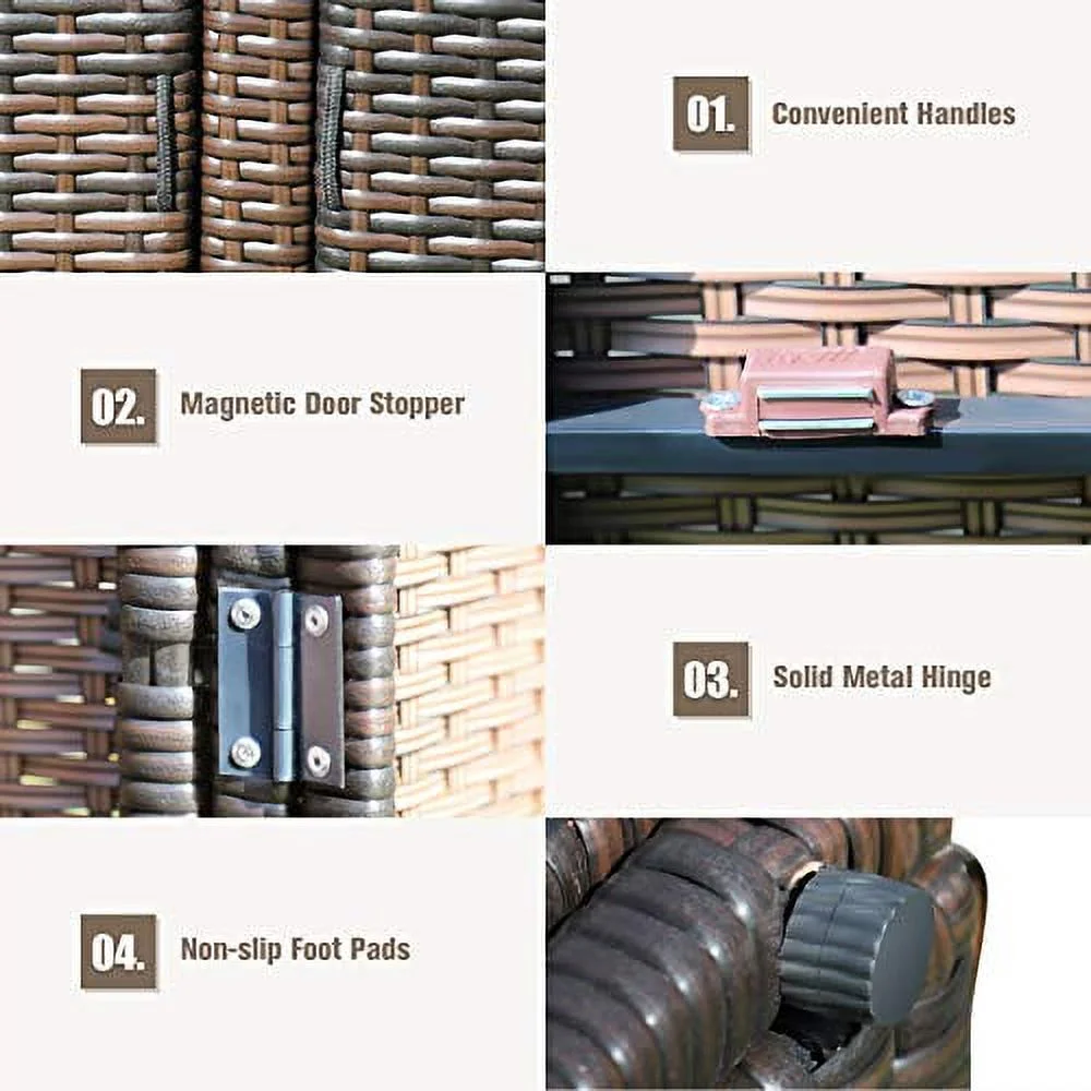 ORALNER 88 Gallon Outdoor Storage Box, Outside Rattan Storage Bin Container with Steel Frame and Openable Doors, Wicker Deck Box for Patio Furniture Cushions, Garden Tools and Pool Toys (Brown) - Curated Treasures Market