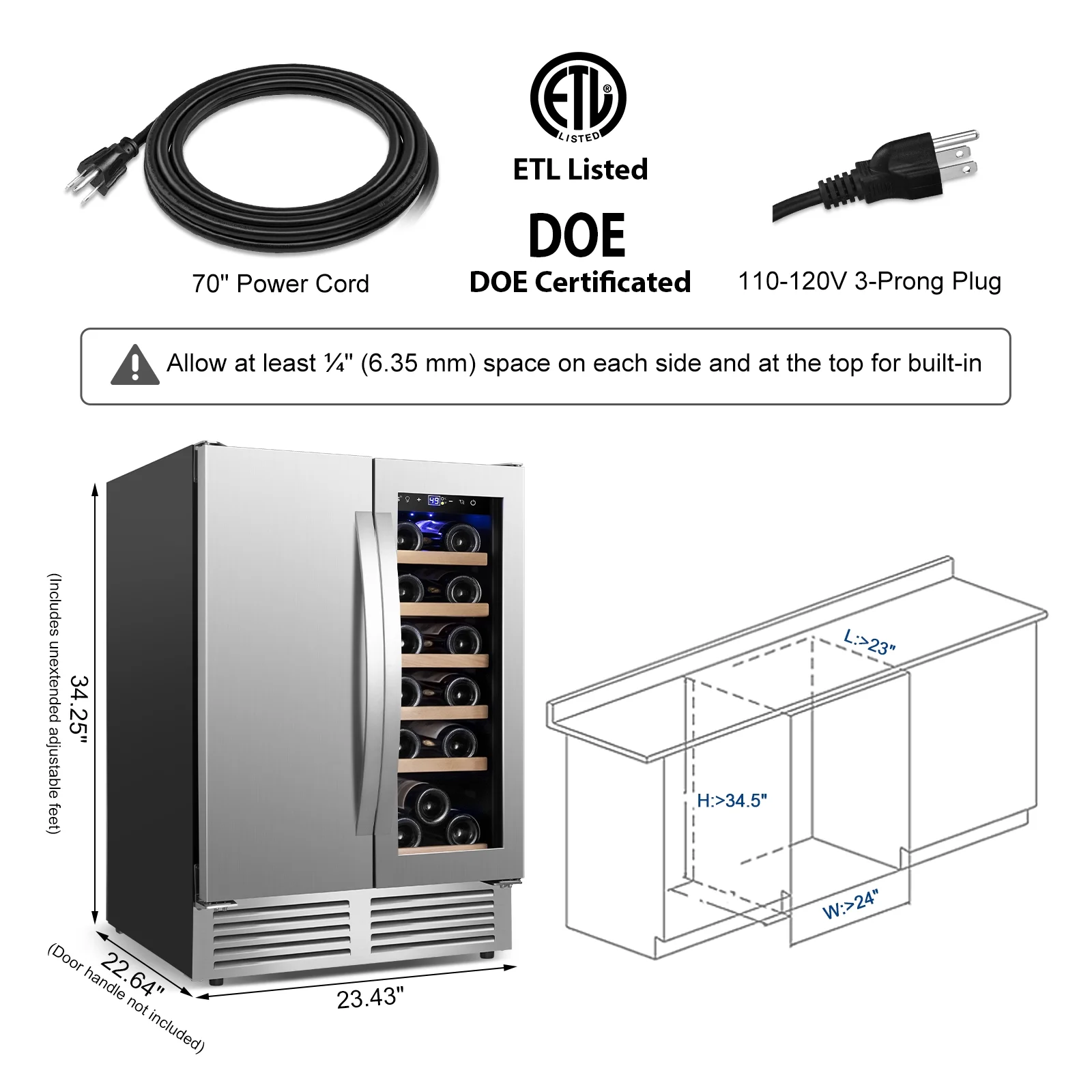 Nipus 18 Bottle and 57 Can Wine and Beverage Refrigerator,24 Inch Wine Cooler Refrigerator Built-in/Freestanding Beer and Wine Fridge