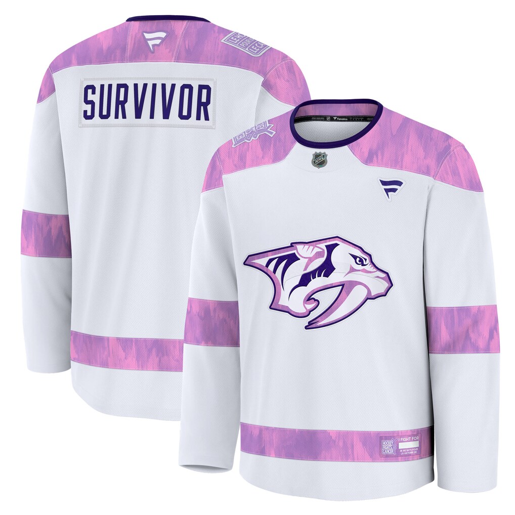 Men's Nashville Predators Fanatics White Hockey Fights Cancer Survivor Practice Jersey