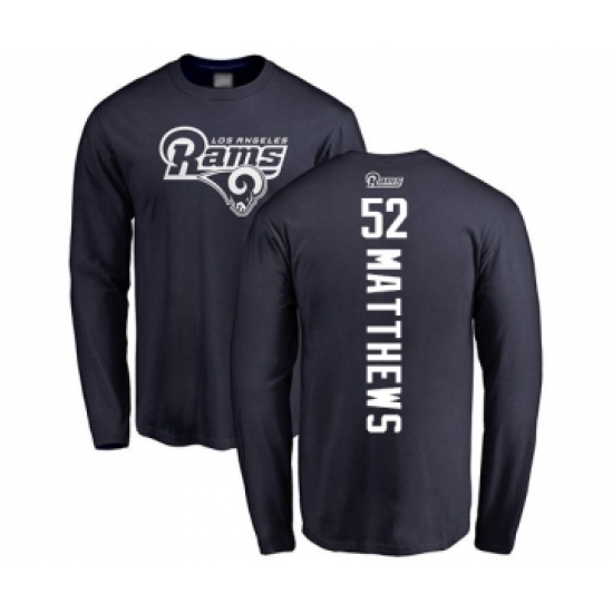 Football Los Angeles Rams #52 Clay Matthews Navy Blue Backer Long Sleeve T-Shirt