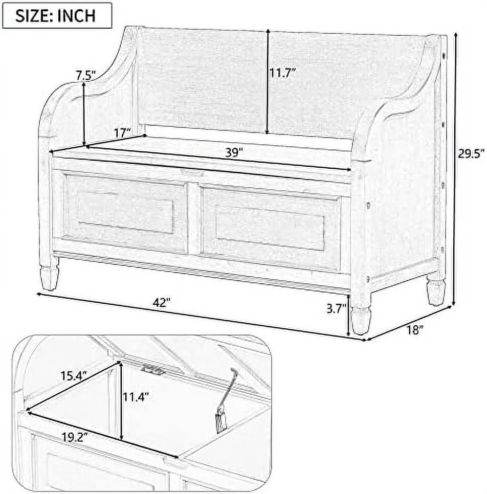 NLTBONNIE 42 Inch Rustic Style  Bench with Safety Hinge Solid Wood Entryway Multifunctional  Bench Shoe Bench with Removable Cushion for Living Room Bedroom - Curated Treasures Market