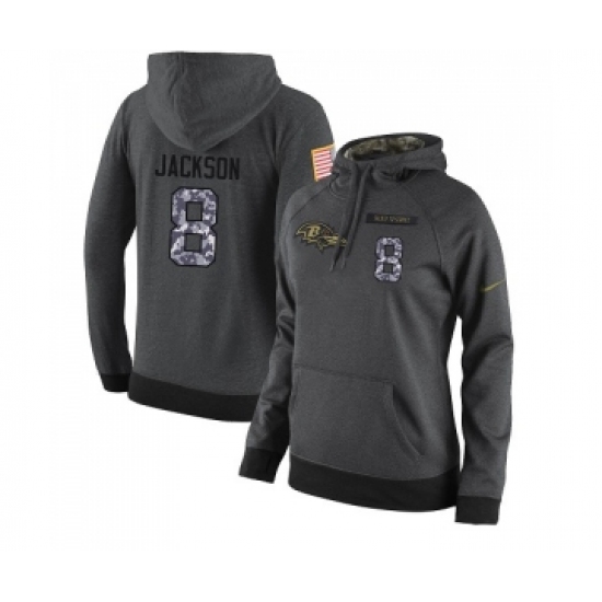 Football Women's Baltimore Ravens #8 Lamar Jackson Stitched Black Anthracite Salute to Service Player Performance Hoodie