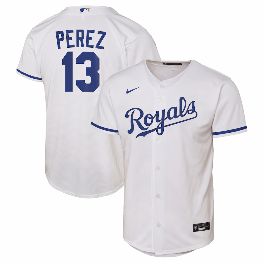 Youth Kansas City Royals Salvador Perez Nike White Home Replica Jersey