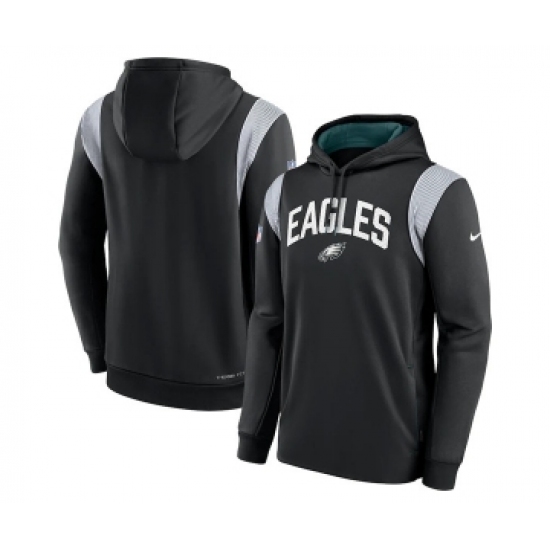 Mens Philadelphia Eagles Black Sideline Stack Performance Pullover Hoodie