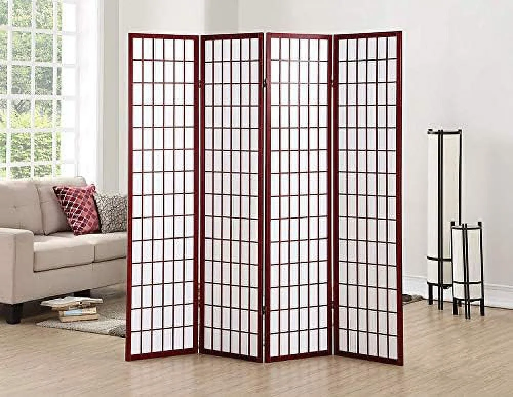 HYHBIBOOM GTU  Japanese Style 4 Panels Wood Shoji Room Divider Screen Oriental for Home/Office (Cherry) - Curated Treasures Market