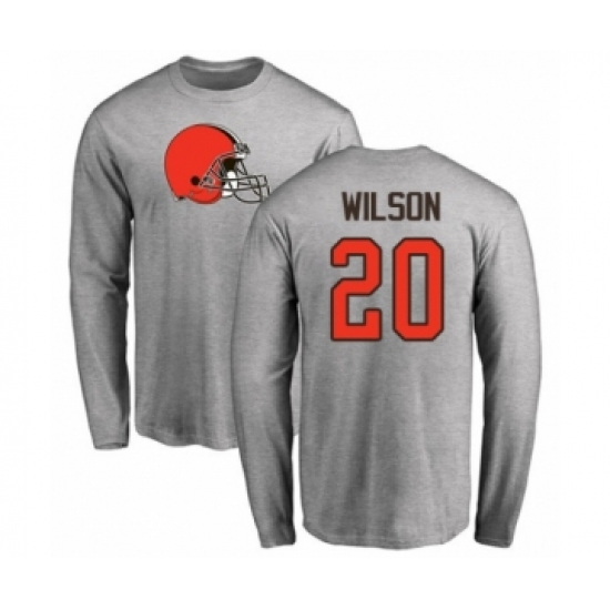 Football Cleveland Browns #20 Howard Wilson Ash Name & Number Logo Long Sleeve T-Shirt