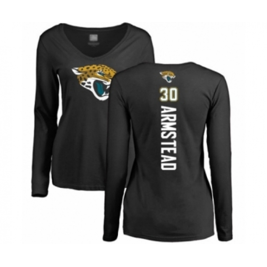 Football Women's Jacksonville Jaguars #30 Ryquell Armstead Black Backer Slim Fit Long Sleeve T-Shirt