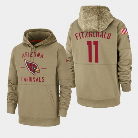 Men's Arizona Cardinals #11 Larry Fitzgerald 2019 Salute to Service Sideline Therma Pullover Hoodie - Tan
