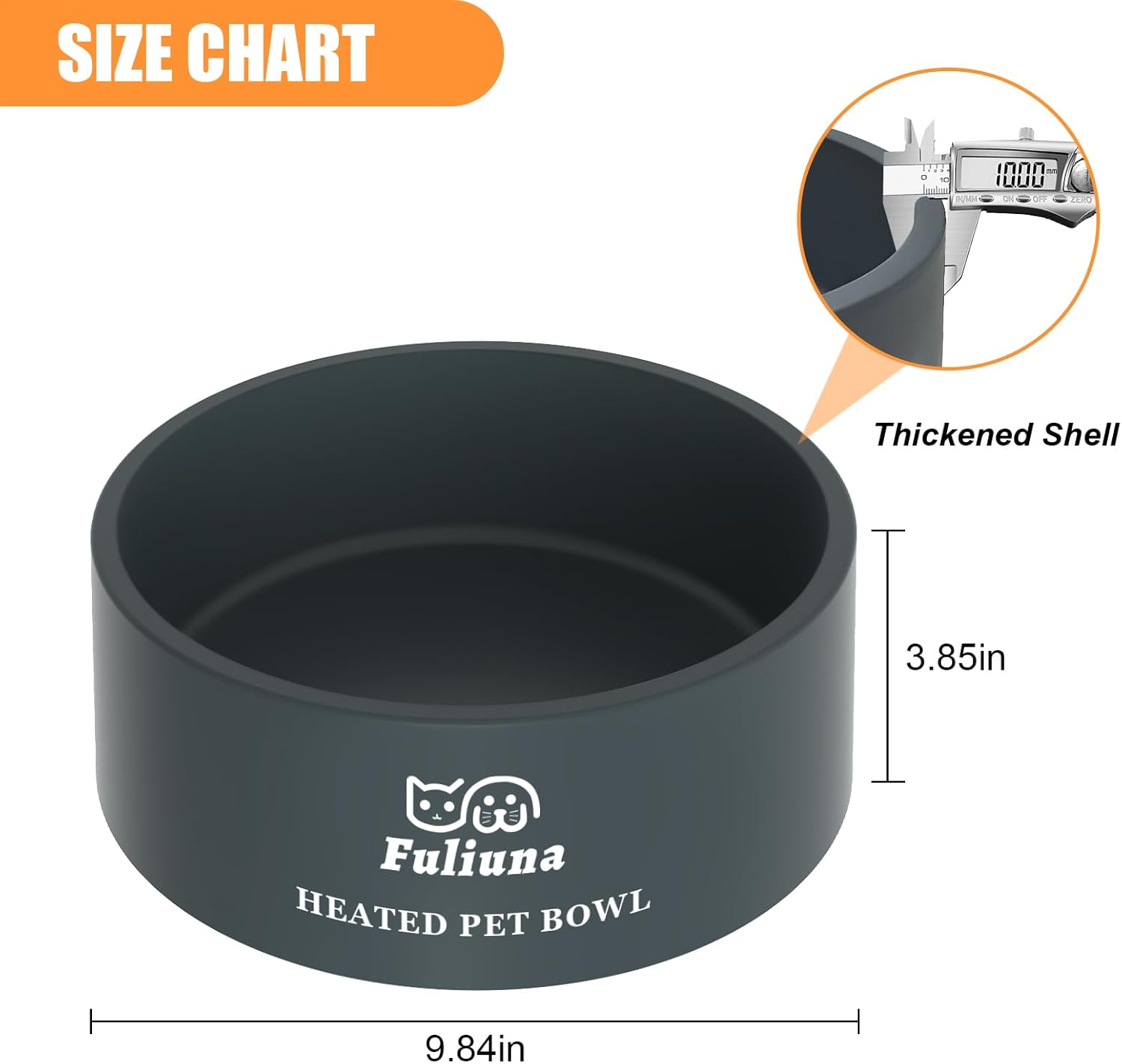 Outdoor Heated Pet Bowl with Chew Resistant Cord, Thermal Bowl Provides Drinkable Water in Winter for Dogs, Cats, Rabbits, Chickens, Ducks - 0.85 Gallon