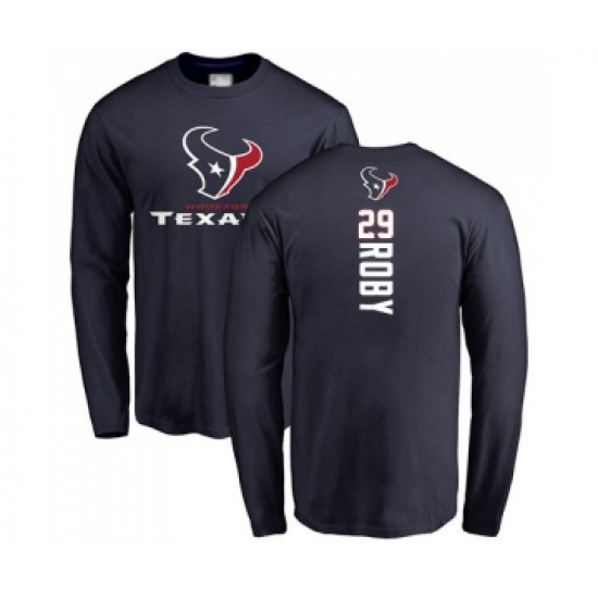 Football Houston Texans #29 Bradley Roby Navy Blue Backer Long Sleeve T-Shirt