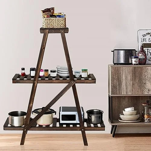 CHGBMN NO  TAG 3 Tier Ladder   Wood -Shaped Bookshelves Ladder Bookcase Decorative Leaning Ladder   Plant Display   Rack for Living Room  Home  Office  Kitchen  Bedroom  Balcony - Curated Treasures Market