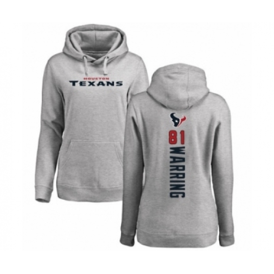 Football Women's Houston Texans #81 Kahale Warring Ash Backer Pullover Hoodie