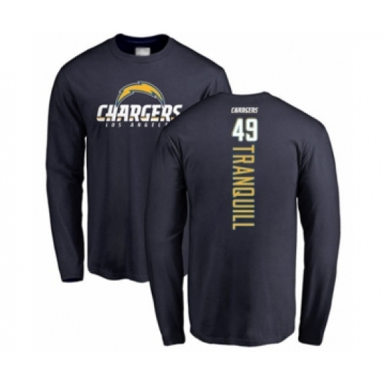 Football Los Angeles Chargers #49 Drue Tranquill Navy Blue Backer Long Sleeve T-Shirt