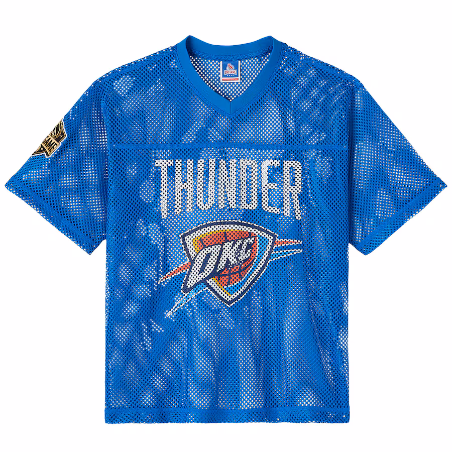 Men's Oklahoma City Thunder OVO x NBA Blue Mesh Football Fashion Jersey