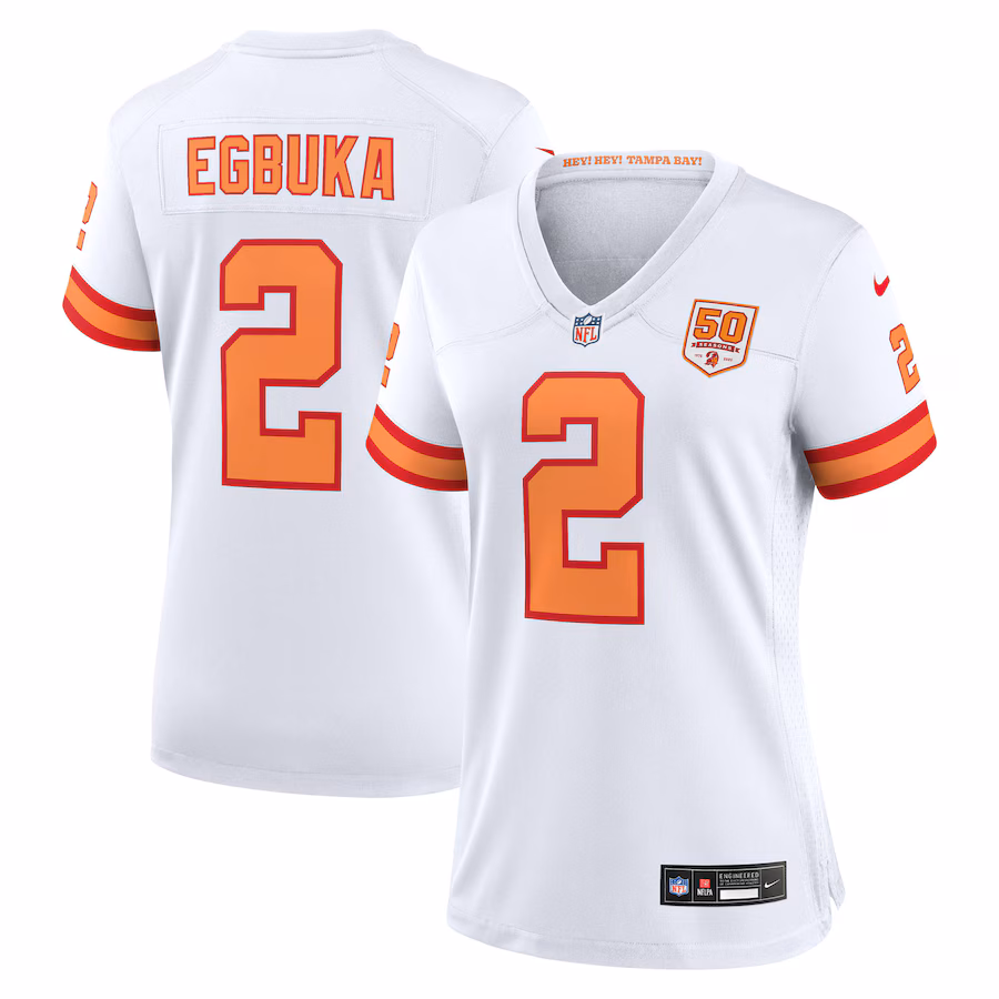 Women's '76 Tampa Bay Buccaneers Emeka Egbuka Nike White Alternate 50th Season Game Jersey