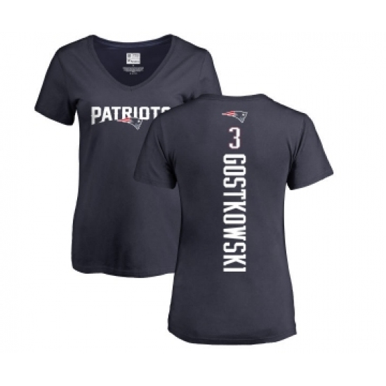Football Women's New England Patriots #3 Stephen Gostkowski Navy Blue Backer T-Shirt