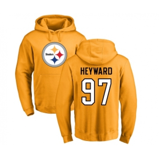 Football Pittsburgh Steelers #97 Cameron Heyward Gold Name & Number Logo Pullover Hoodie