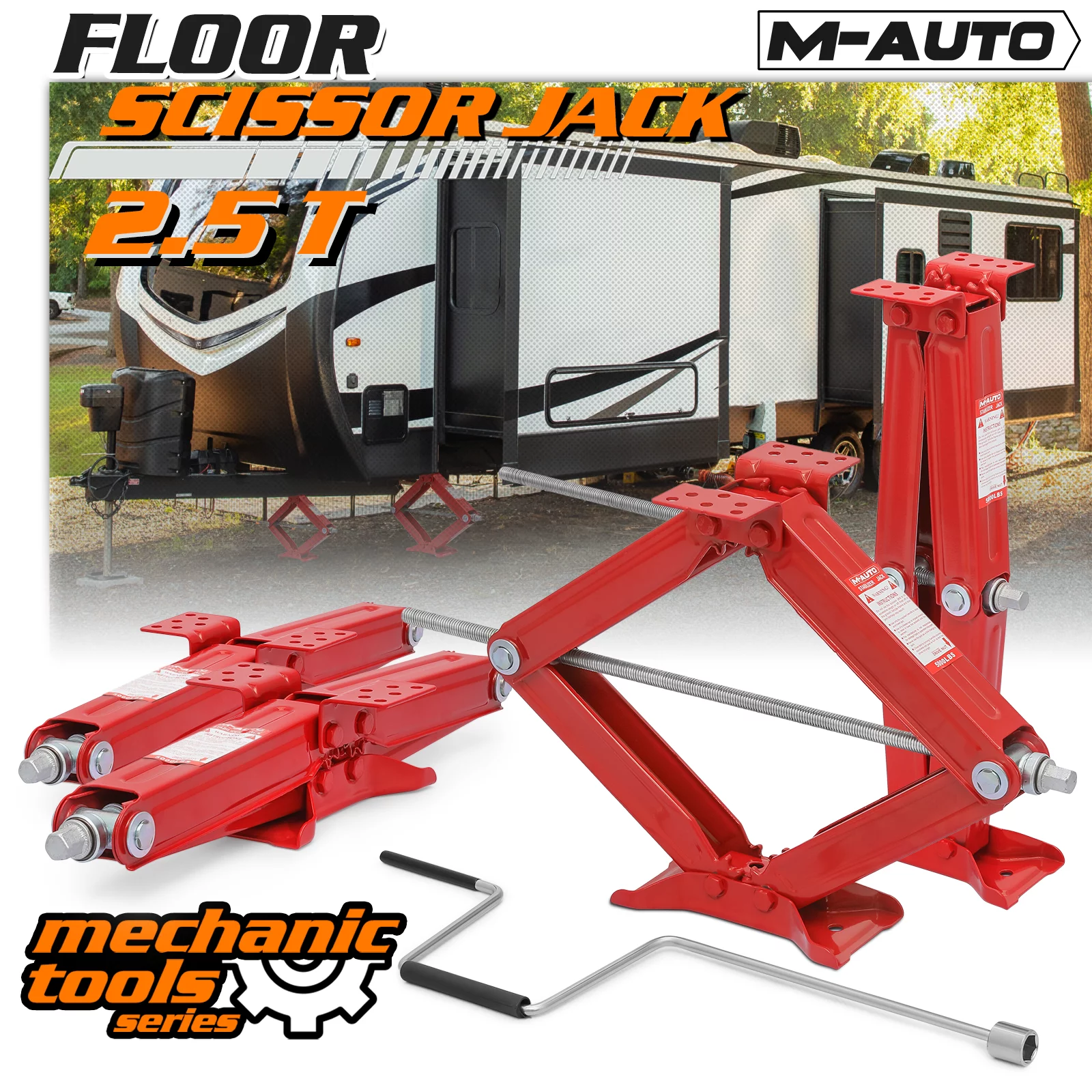 M-AUTO Set of 4 Scissor Jack, 2.5 Ton 5000lbs Heavy Duty Car Jack Tire Repair Tools Kit, RV Trailer Stabilizer Leveling Scissor Jacks with Handle, Red - Curated Treasures Market