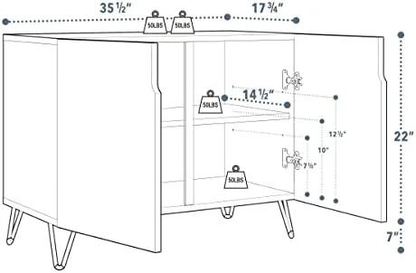 HBBOOMLIFE Sideboard Buffet Cabinet  Kitchen  Cabinet with 2 Doors  Mid-Century Pastel Polygons Geometry Nordic   Cupboard Console Table for Dining Room - 35" L x 18" W x 29" - Curated Treasures Market