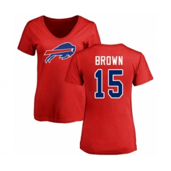 Football Women's Buffalo Bills #15 John Brown Red Name & Number Logo T-Shirt