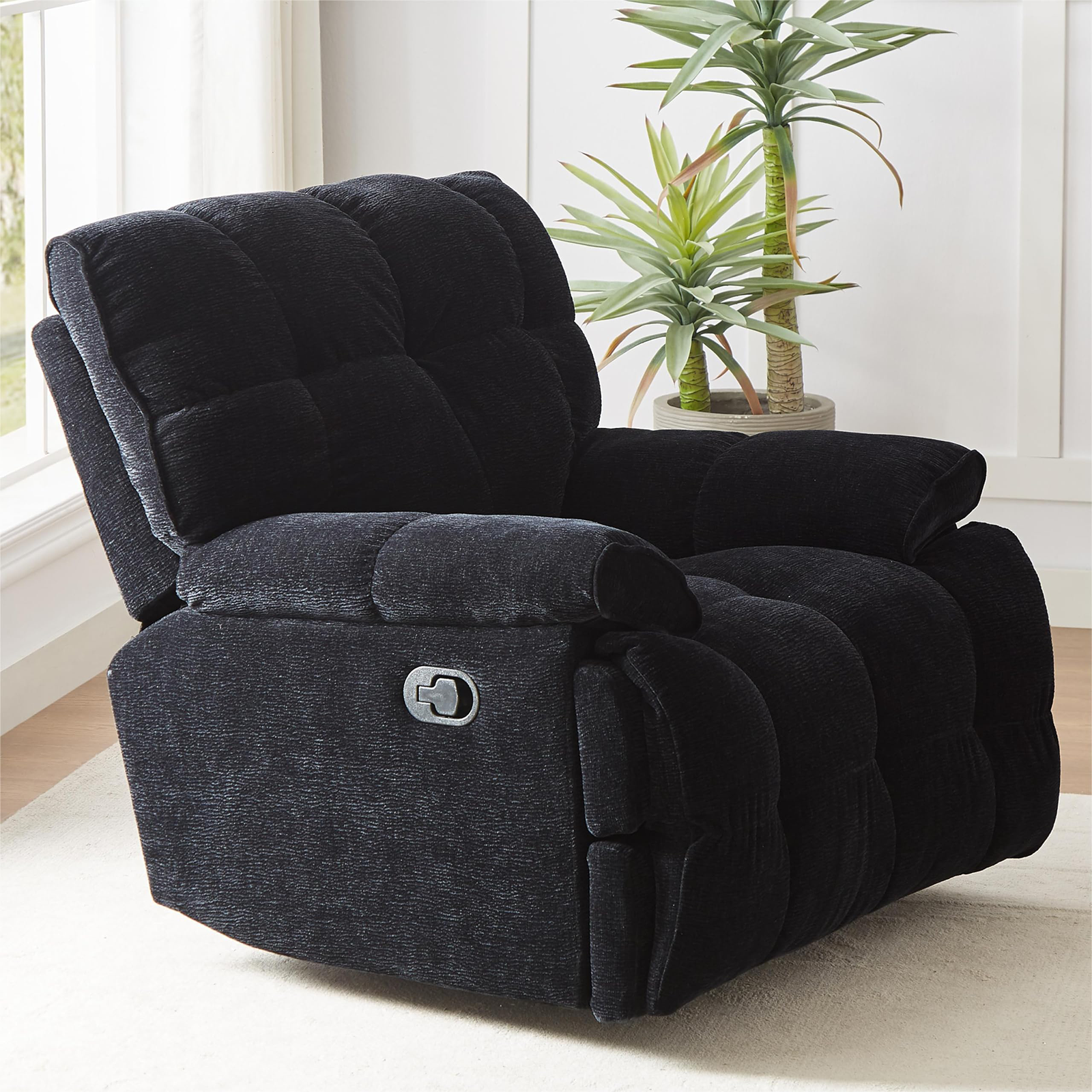 360 Degree Swivel Single Sofa,Polyester Chair Recliner with Widened Seat and Footrest，Heavy Duty Reclining Chair for Living Room，Bedroom,Black - Curated Treasures Market