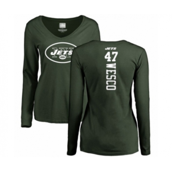 Football Women's New York Jets #47 Trevon Wesco Green Backer Long Sleeve T-Shirt