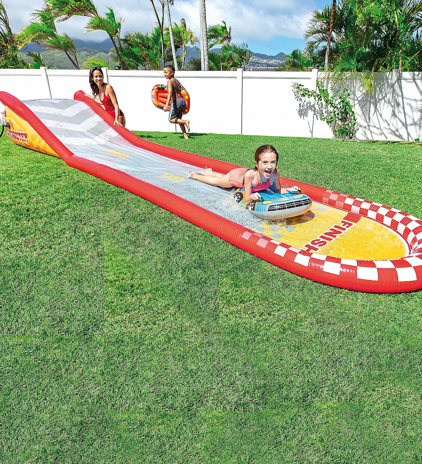 HearthSong 18-Foot Racing Fun Inflatable Water Slide