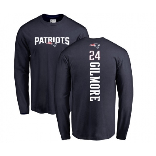 Football New England Patriots #24 Stephon Gilmore Navy Blue Backer Long Sleeve T-Shirt