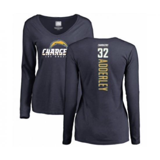 Football Women's Los Angeles Chargers #32 Nasir Adderley Navy Blue Backer Long Sleeve T-Shirt