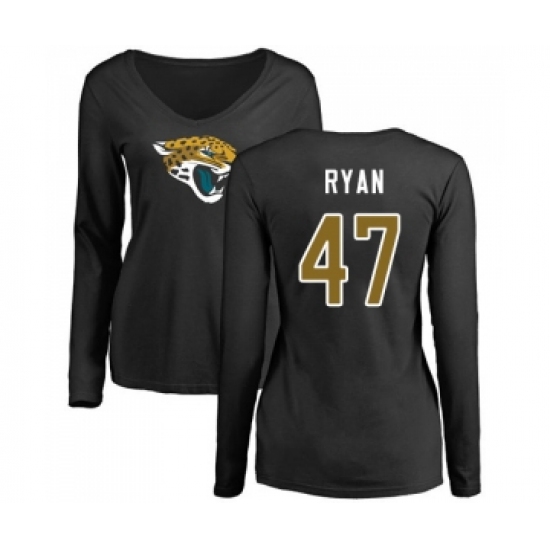 Football Women's Jacksonville Jaguars #47 Jake Ryan Black Name & Number Logo Slim Fit Long Sleeve T-Shirt